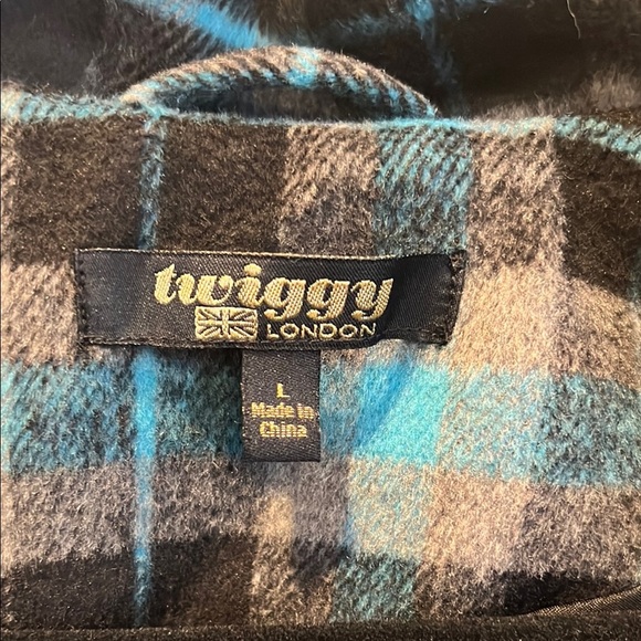 twiggy LONDON Blue and Black Pea Coat with Plaid Design - Picture 2 of 4